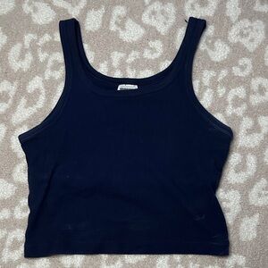 Women’s Navy Ribbed Tank Crop Top - Pink VS